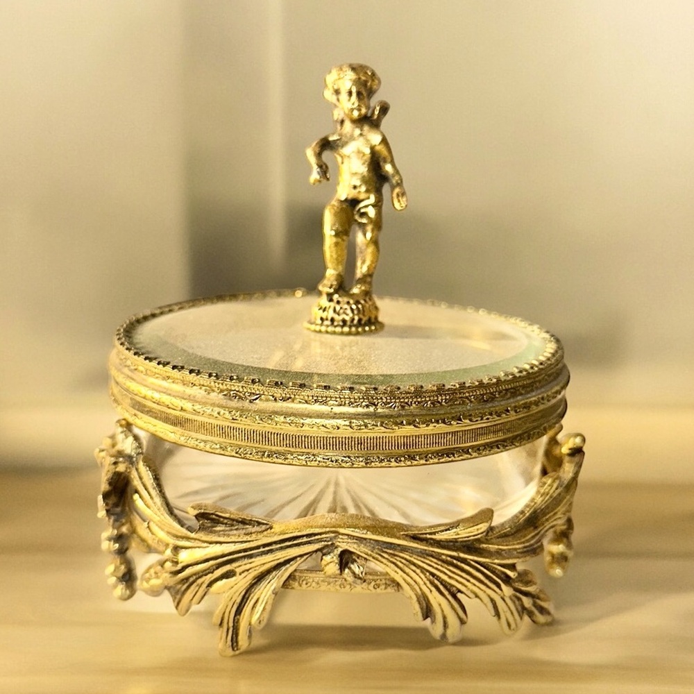 Ormalu Angel Glass Trinket Jewelry Vanity Dish